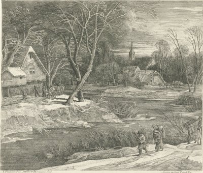 Winter Landscape with View of a Village by Matthieu van Plattenberg